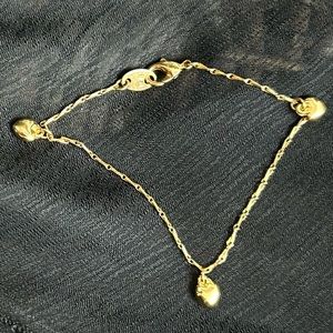 Vintage Nina Ricci Gold Tone Three Heart Charm Bracelet